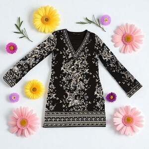 White House Black Market Black and White Long Sleeve Sundress